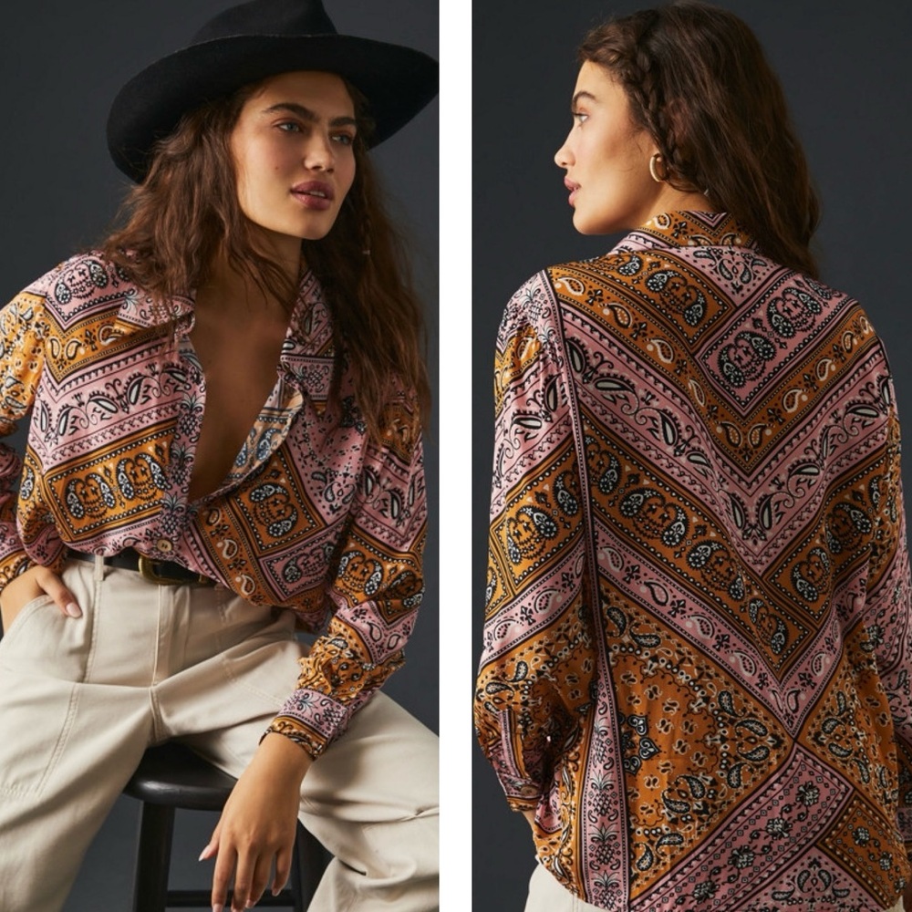 Farm Rio Anthropologie Classic Buttondown Shirt Size Medium